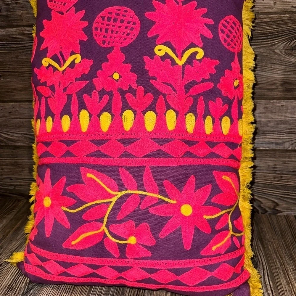 Modelli Bohemian Embroidered Floral Fringe Pillow